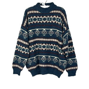 Angelo Litrico Sweater Men's Size XL Blue Fair Isle Wool Blend Crew Neck Knit